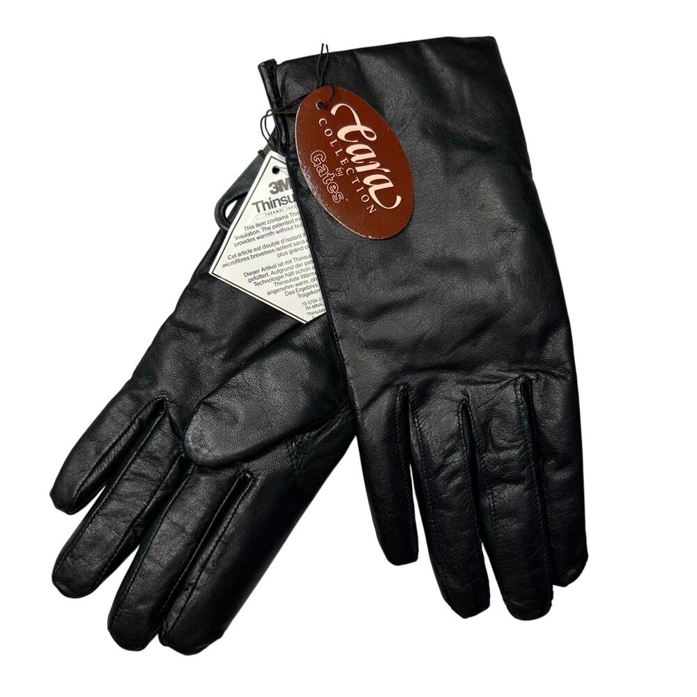 Women's Lg NWT Vtg Cara Collection Gates Black Leather Thinsulate Winter Gloves